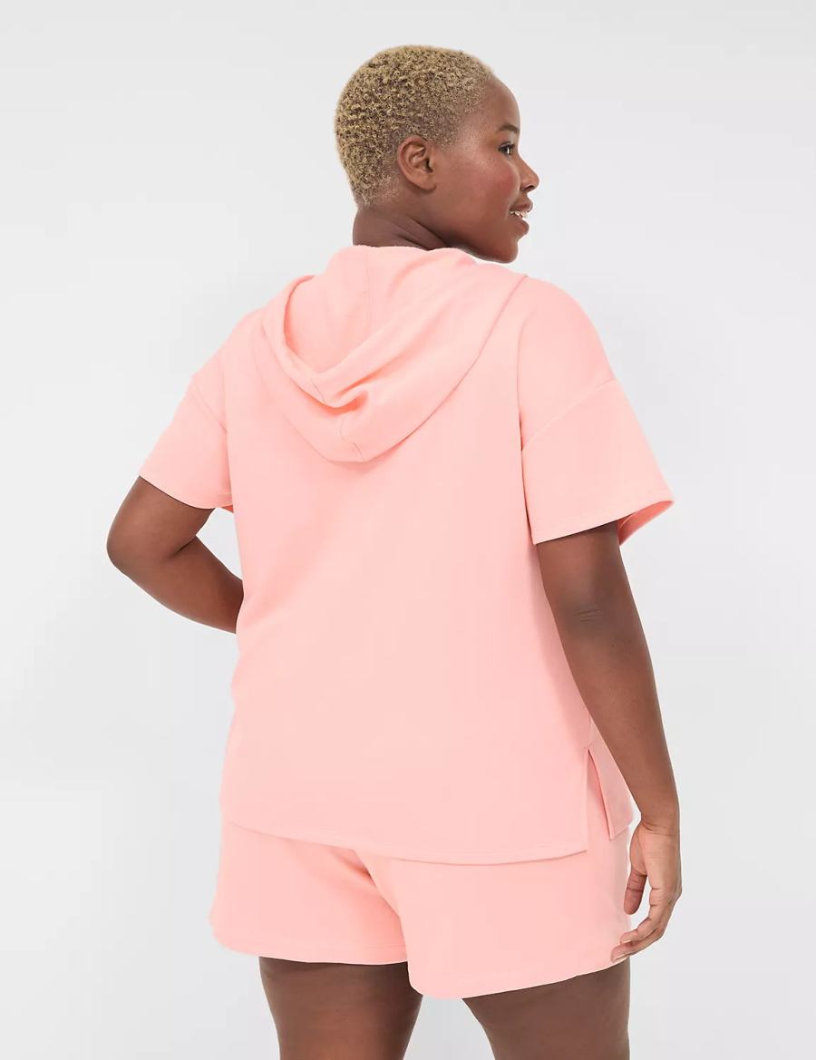 Women Lane Bryant LIVI Short-Sleeve French Terry Hoodie Pink | VBJ4150KU