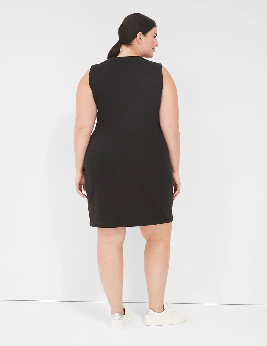 Women Lane Bryant LIVI Sleeveless Crew-Neck French Terry Casual Dress Black | DSZ1937GE