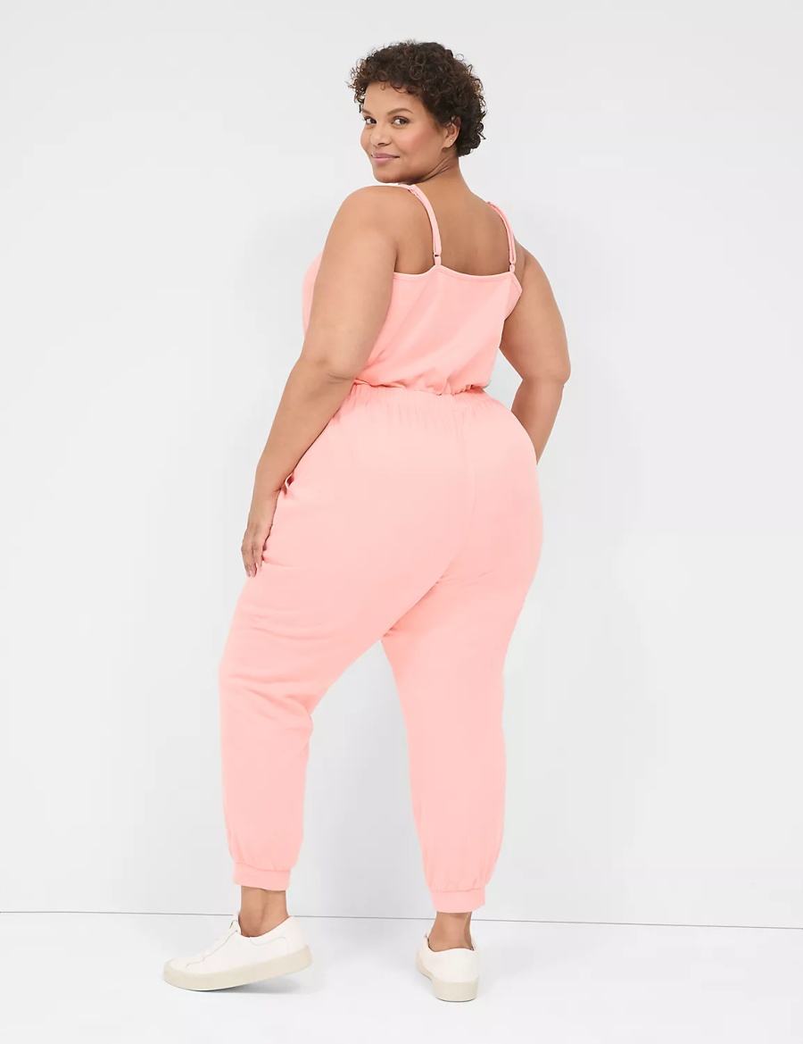 Women Lane Bryant LIVI Sleeveless French Terry Jumpsuit Pink | LAY2935AW