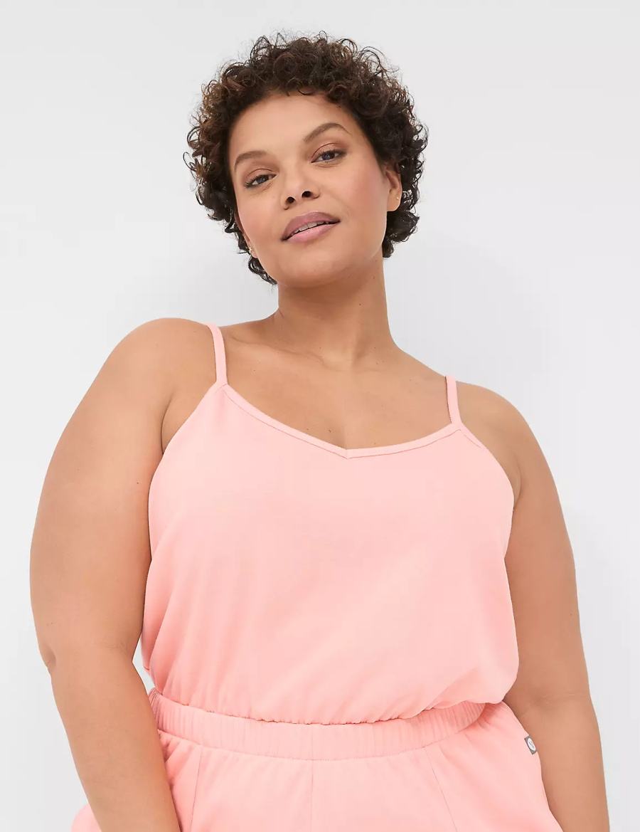 Women Lane Bryant LIVI Sleeveless French Terry Jumpsuit Pink | LAY2935AW