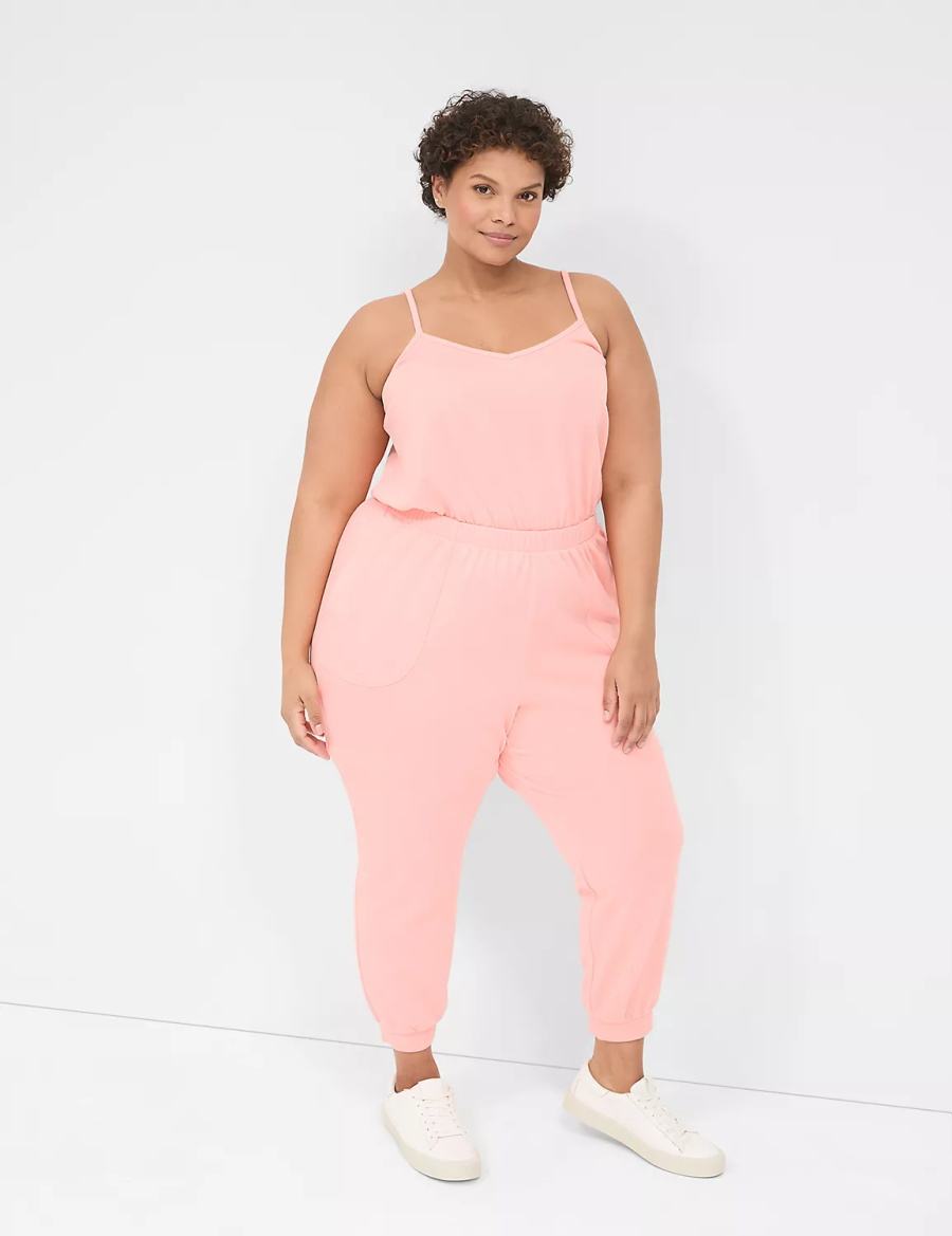 Women Lane Bryant LIVI Sleeveless French Terry Jumpsuit Pink | LAY2935AW