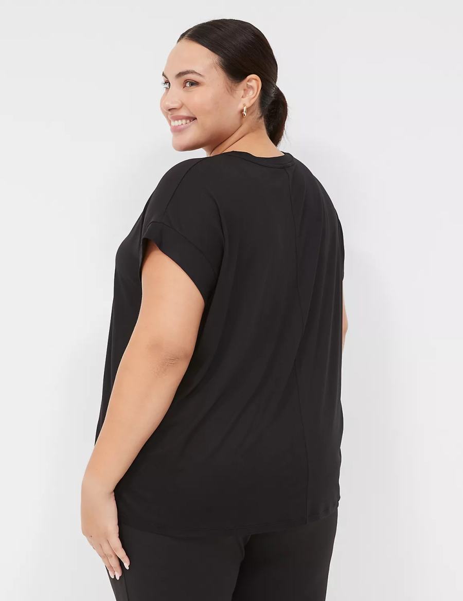 Women Lane Bryant LIVI Soft Crew-Neck Recycled Tee T Shirts Black | UIB5472OT