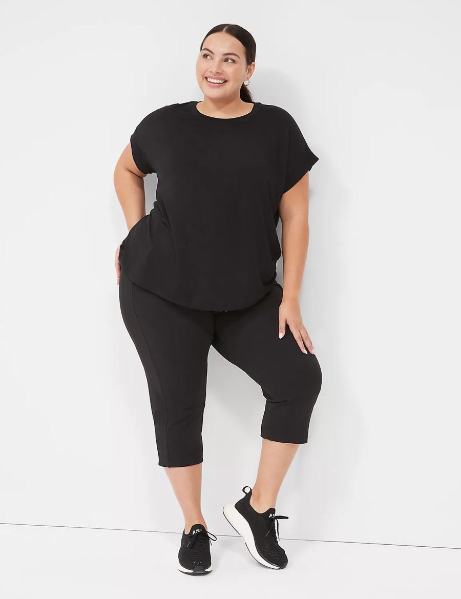 Women Lane Bryant LIVI Soft Crew-Neck Recycled Tee T Shirts Black | UIB5472OT