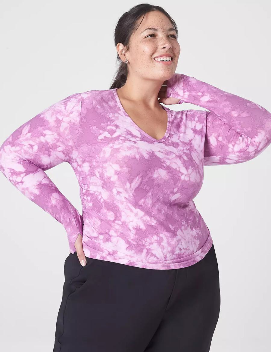 Women Lane Bryant LIVI Soft Crop Ruched-Side Top T Shirts Purple | BRQ1024NI