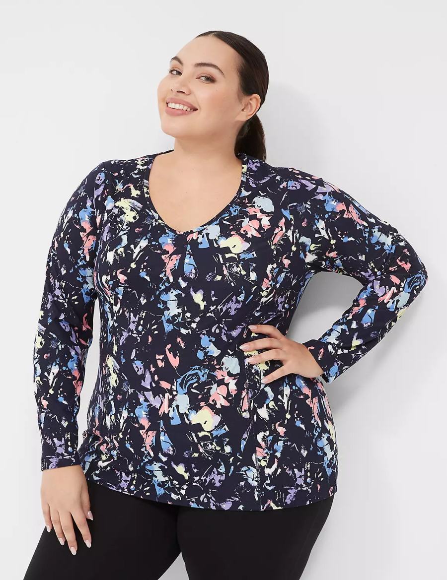 Women Lane Bryant LIVI Soft Long-Sleeve Recycled Tee T Shirts Black Multicolor | GRN5614OQ