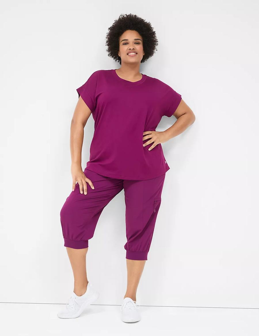 Women Lane Bryant LIVI Stretch Woven Capri Joggers Dark Purple | MYL3932QC