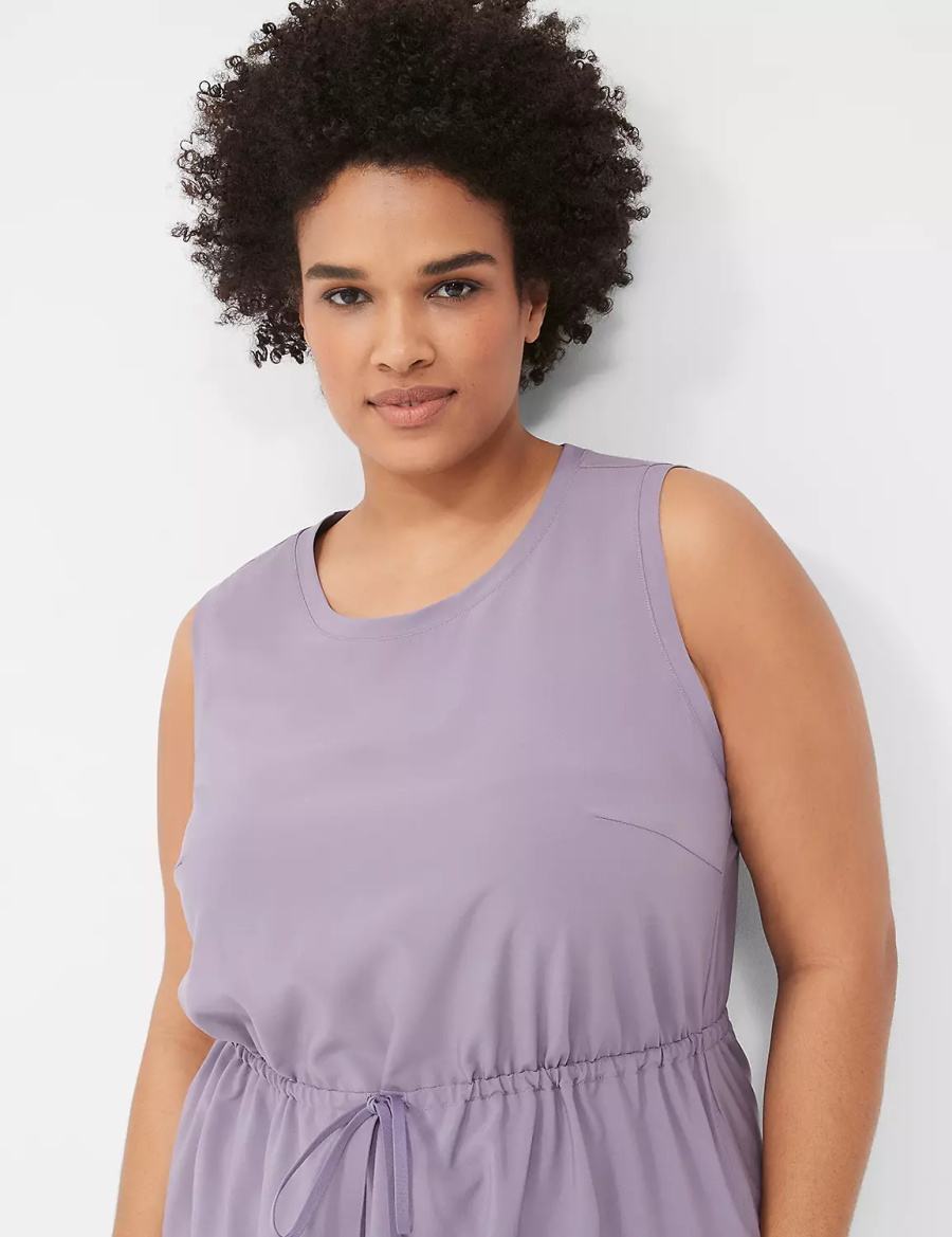 Women Lane Bryant LIVI Stretch Woven Drawstring Casual Dress Purple Olive | PPM2786JB