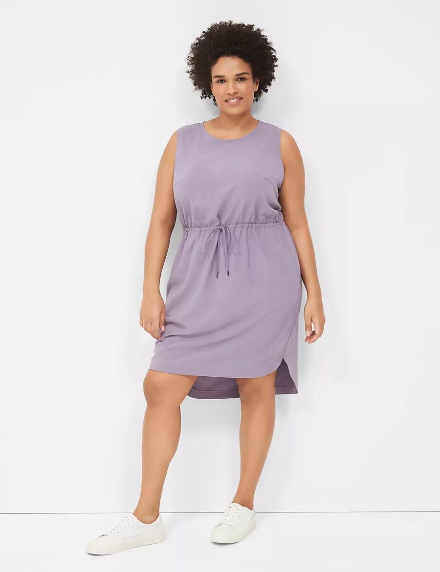 Women Lane Bryant LIVI Stretch Woven Drawstring Casual Dress Purple Olive | PPM2786JB