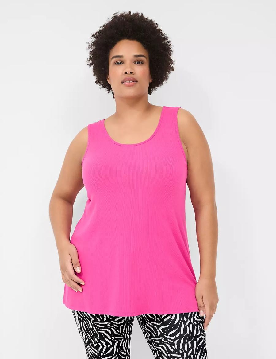 Women Lane Bryant LIVI Twist-Back Rib Tank Top Fuchsia Pink | FWF523RS