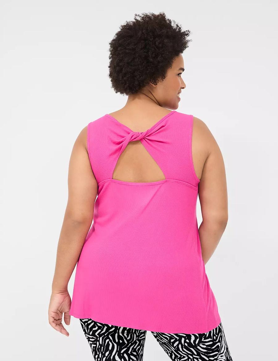 Women Lane Bryant LIVI Twist-Back Rib Tank Top Fuchsia Pink | FWF523RS