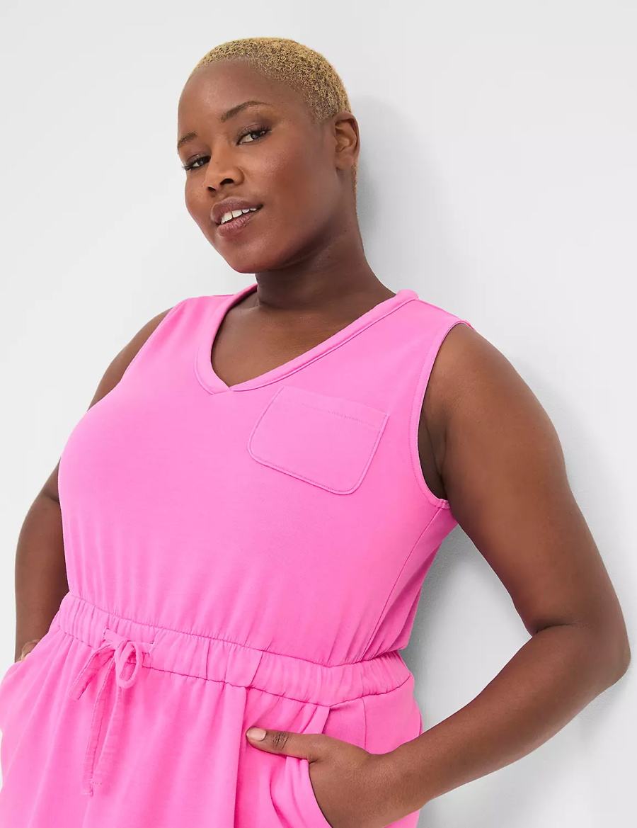 Women Lane Bryant LIVI V-Neck French Terry Casual Dress Pink | RDI7553NQ