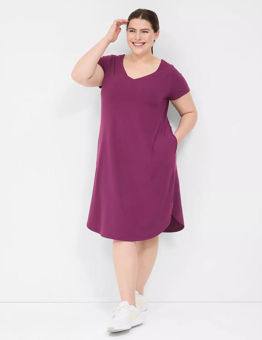 Women Lane Bryant LIVI V-Neck Recycled LIVI Soft Macrame-Back Casual Dress Dark Purple | BPR5997MH