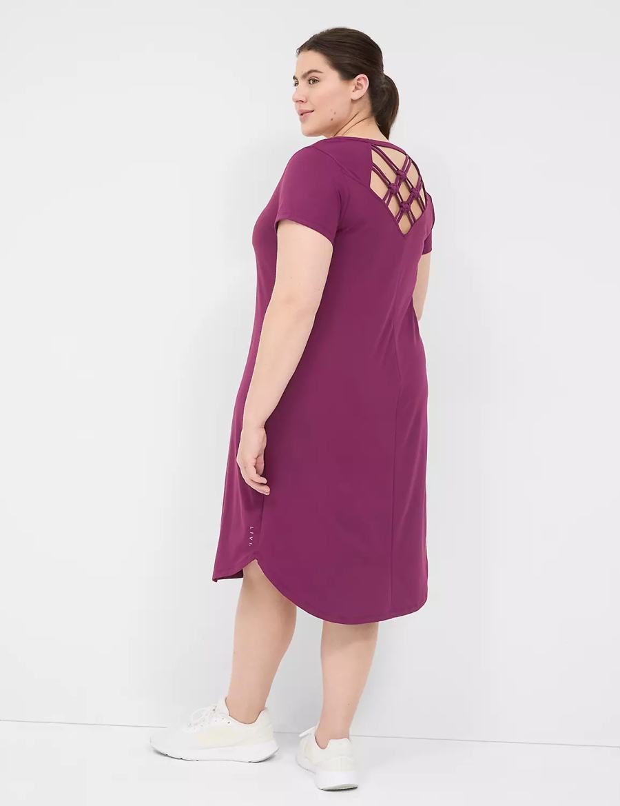 Women Lane Bryant LIVI V-Neck Recycled LIVI Soft Macrame-Back Casual Dress Dark Purple | BPR5997MH