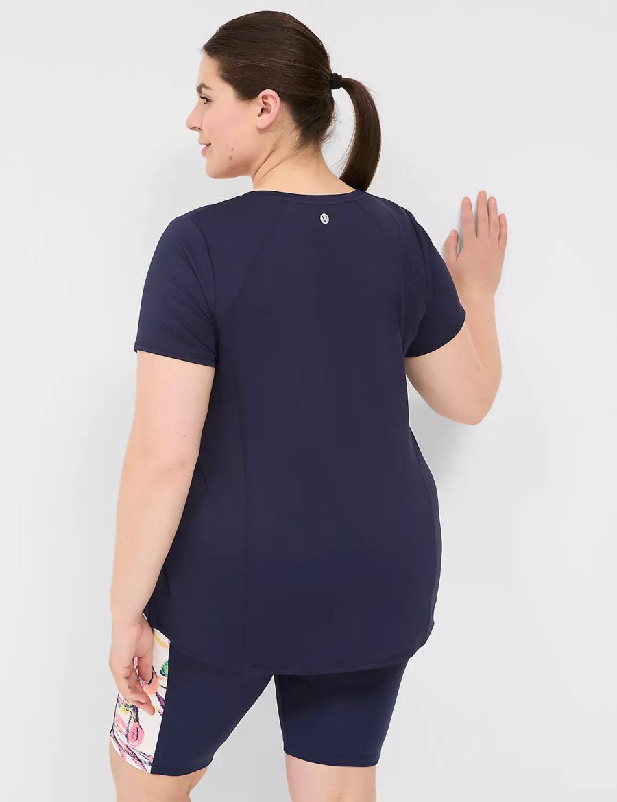 Women Lane Bryant LIVI Wicking V-Neck Performance Tee T Shirts Navy | HNP2885RC