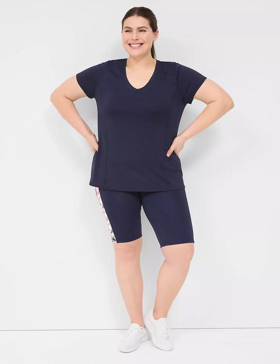 Women Lane Bryant LIVI Wicking V-Neck Performance Tee T Shirts Navy | HNP2885RC