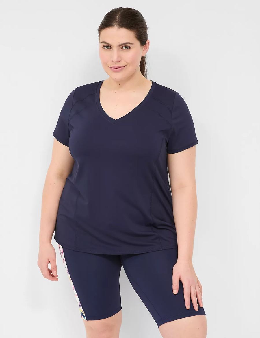 Women Lane Bryant LIVI Wicking V-Neck Performance Tee T Shirts Navy | HNP2885RC