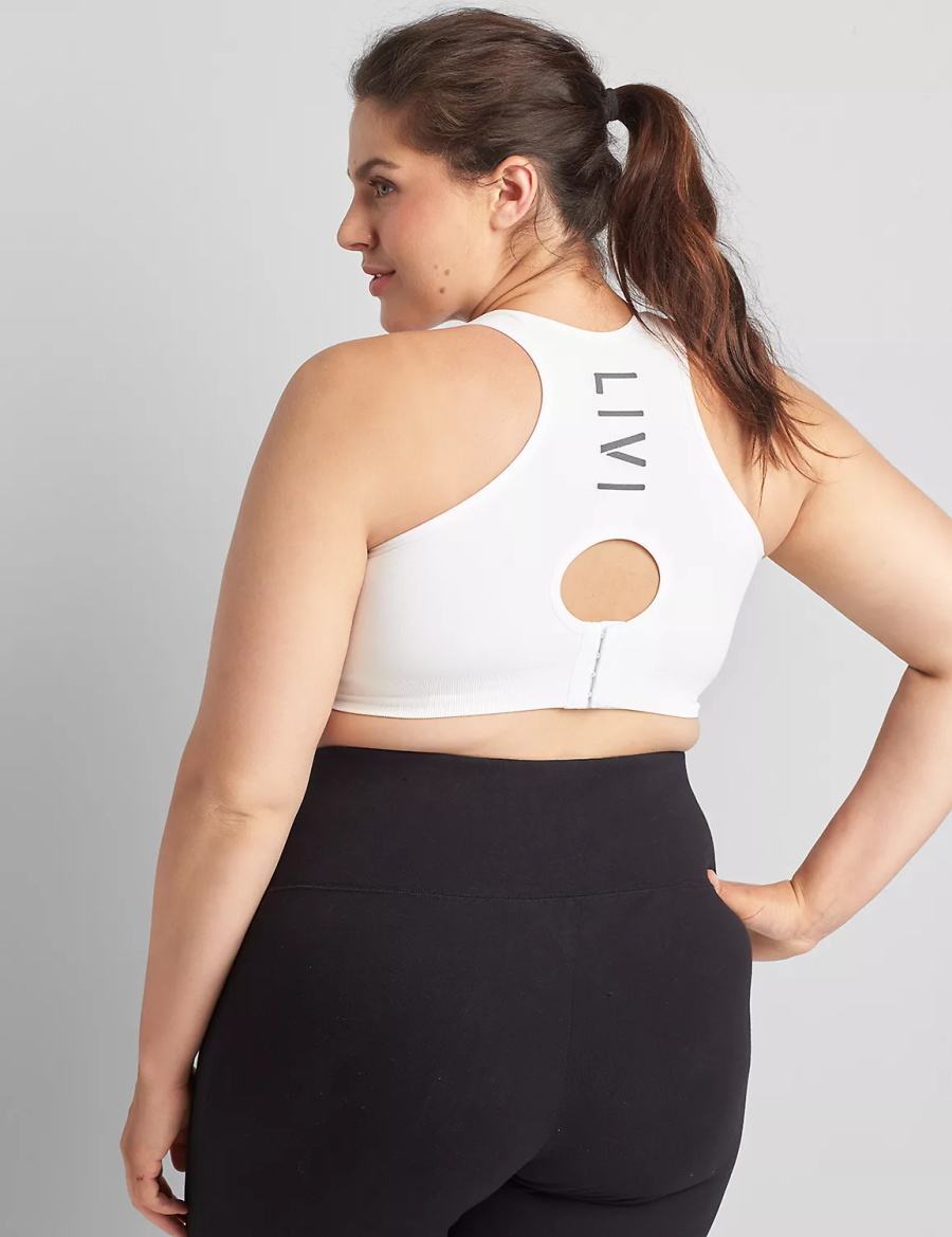 Women Lane Bryant LIVI Wireless Medium-Impact Seamless Sports Bra White | CEP404XK