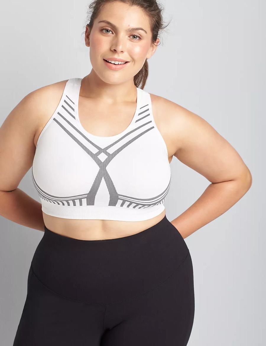 Women Lane Bryant LIVI Wireless Medium-Impact Seamless Sports Bra White | CEP404XK