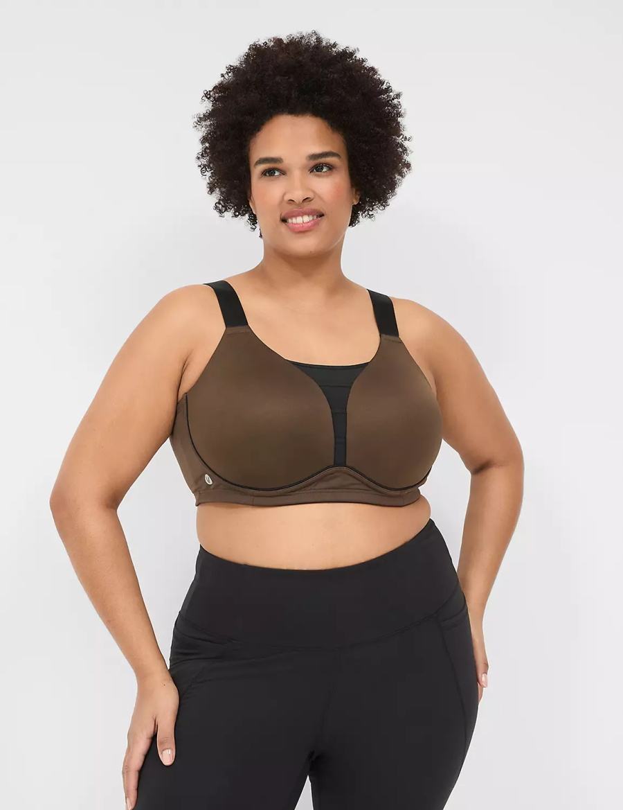 Women Lane Bryant LIVI Wireless Medium-Impact Wicking Sports Bra Dark Brown | YLL6876EF