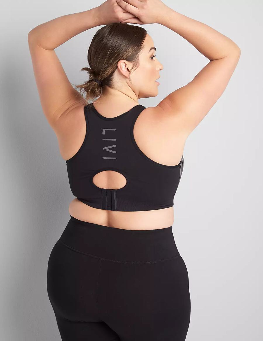 Women Lane Bryant LIVI Wireless Medium-Impact Seamless Sports Bra Black | XIL4815LY