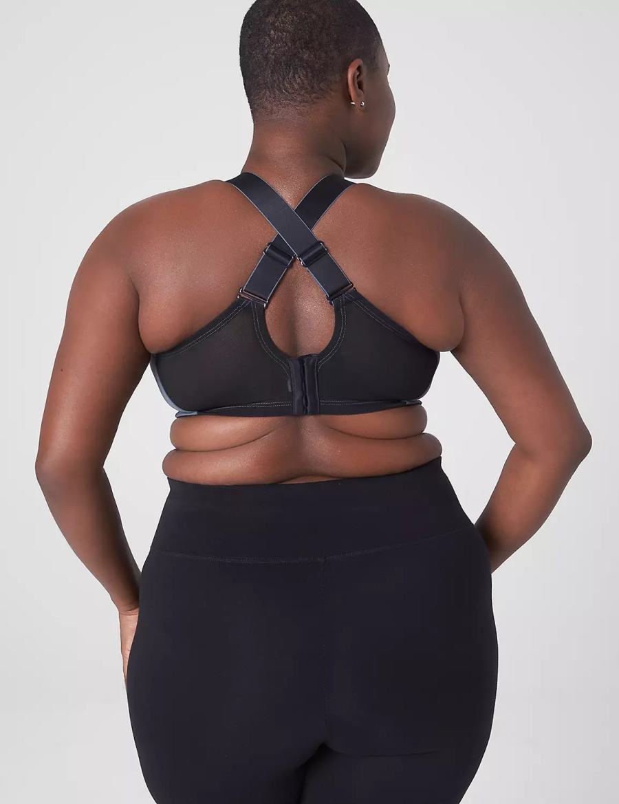 Women Lane Bryant LIVI Wireless Medium-Impact Wicking Sports Bra Grey Black | AFT3033IL