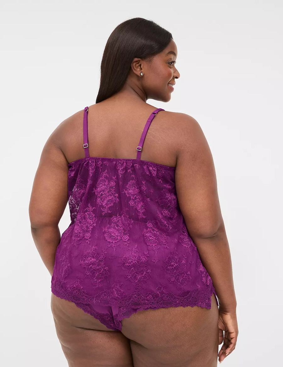 Women Lane Bryant Lace-Back Cami & Short Set Pajamas Purple | SMJ1381DR