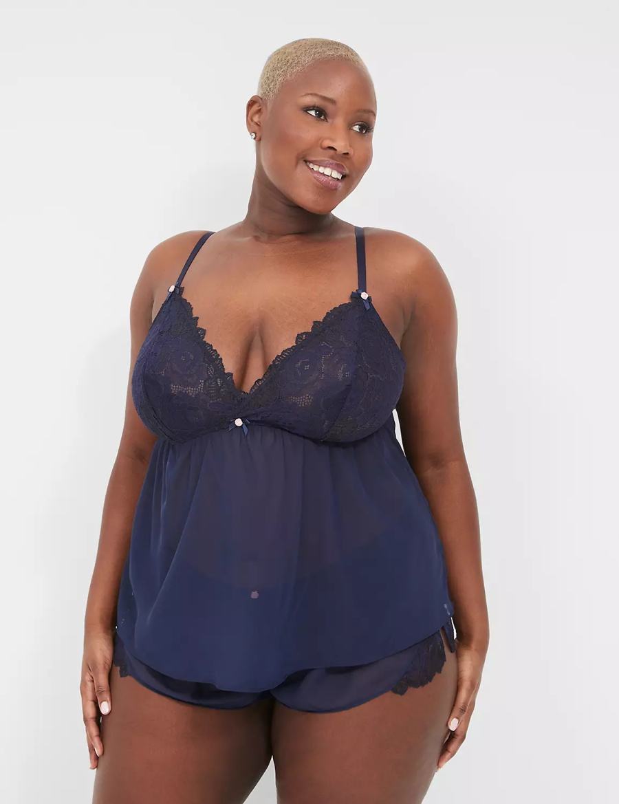 Women Lane Bryant Lace Cami & Short Set Pajamas Blue | FAL744VI