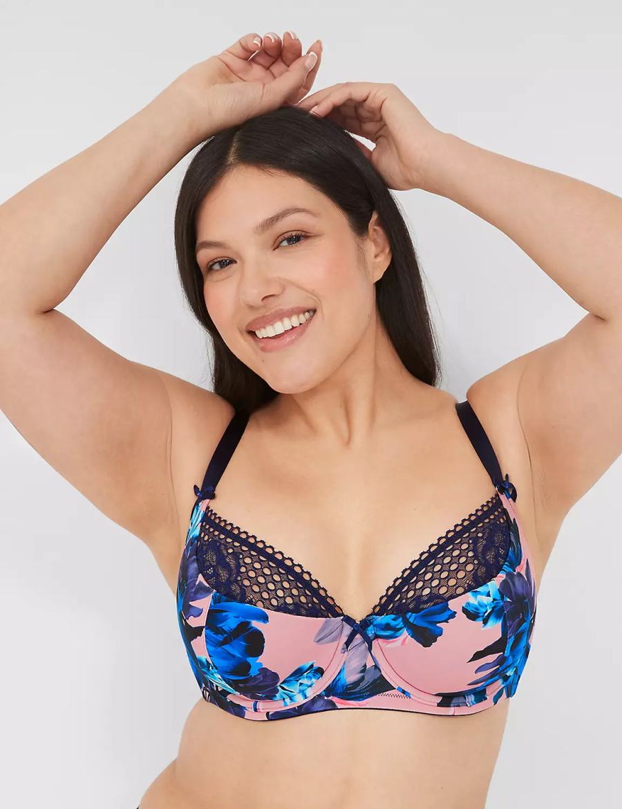 Women Lane Bryant Lace French Balconette Bra Pink Blue Black | GLP2238HZ