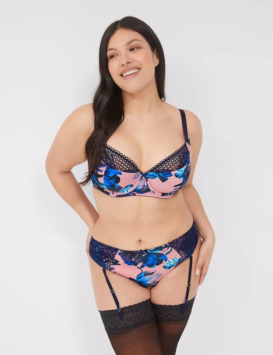 Women Lane Bryant Lace French Balconette Bra Pink Blue Black | GLP2238HZ