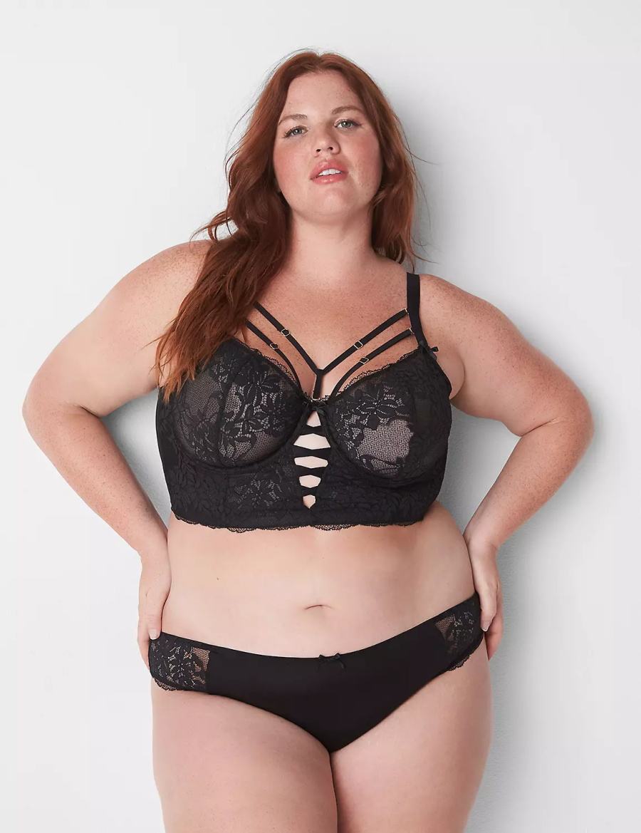 Women Lane Bryant Lace Tanga Briefs Black | RQH9581CU