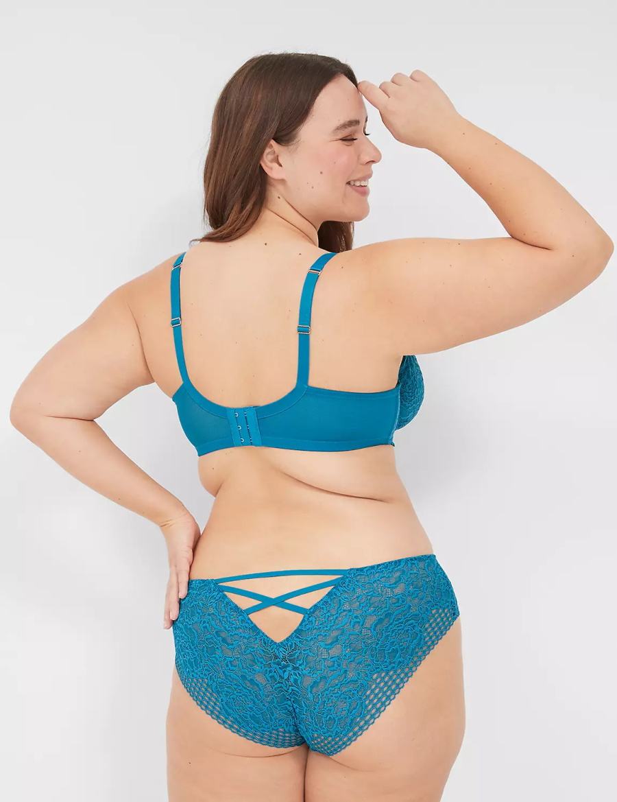 Women Lane Bryant Lace Unlined Balconette Bra Blue | BDG8059RG