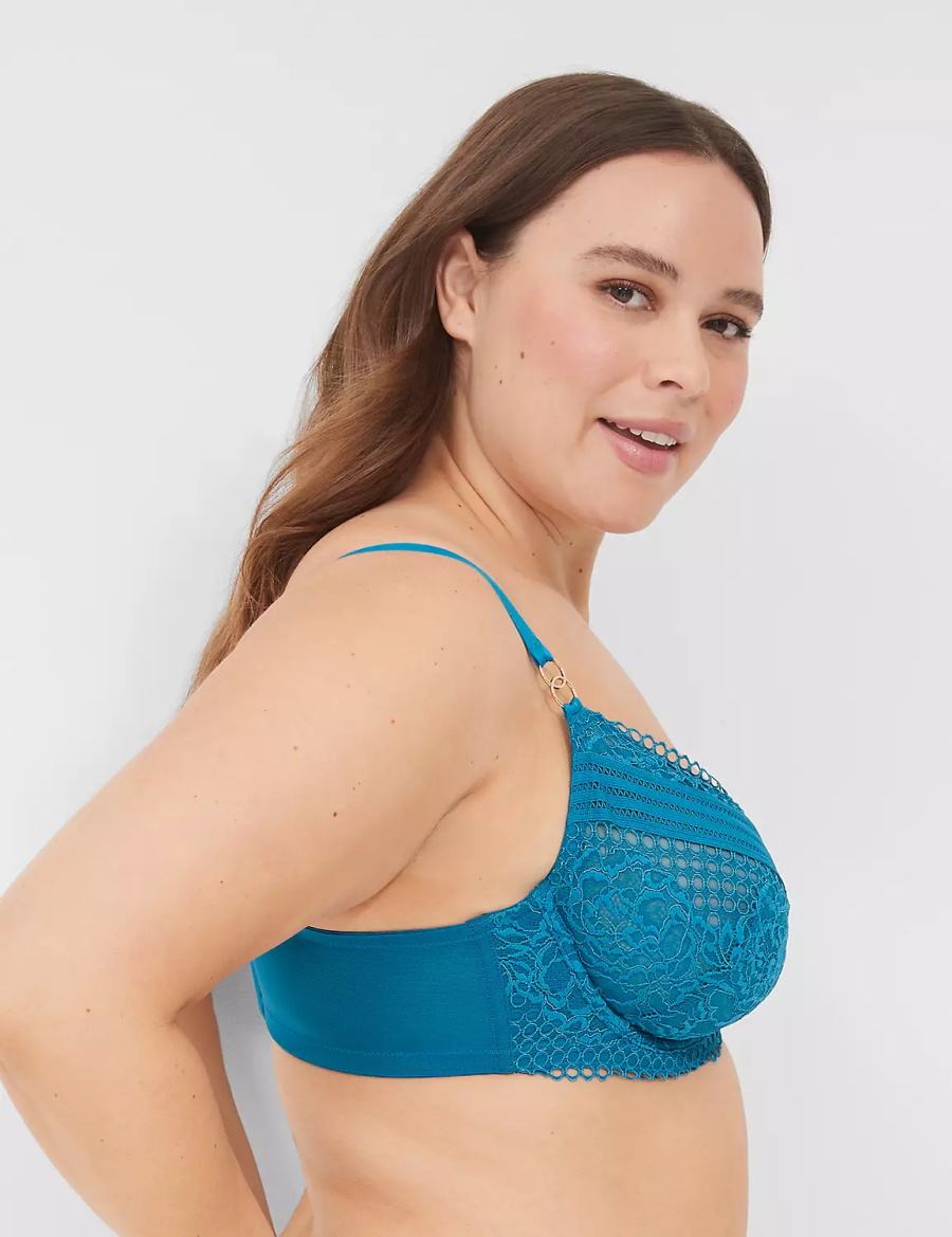 Women Lane Bryant Lace Unlined Balconette Bra Blue | BDG8059RG