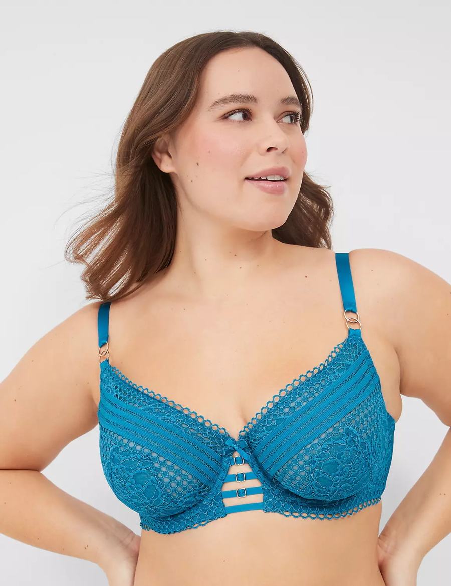 Women Lane Bryant Lace Unlined Balconette Bra Blue | BDG8059RG