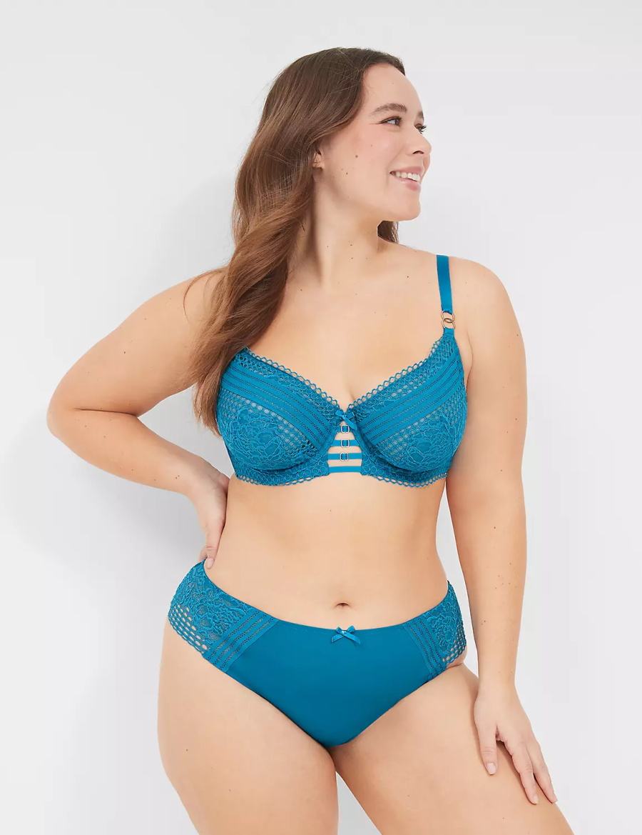 Women Lane Bryant Lace Unlined Balconette Bra Blue | BDG8059RG