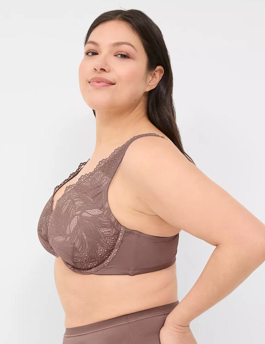 Women Lane Bryant Lace Unlined Full Coverage Bralettes Deep Grey Brown | RRN5163RF