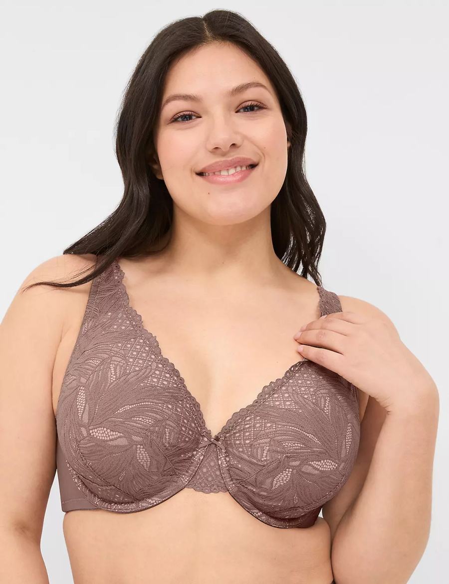 Women Lane Bryant Lace Unlined Full Coverage Bralettes Deep Grey Brown | RRN5163RF