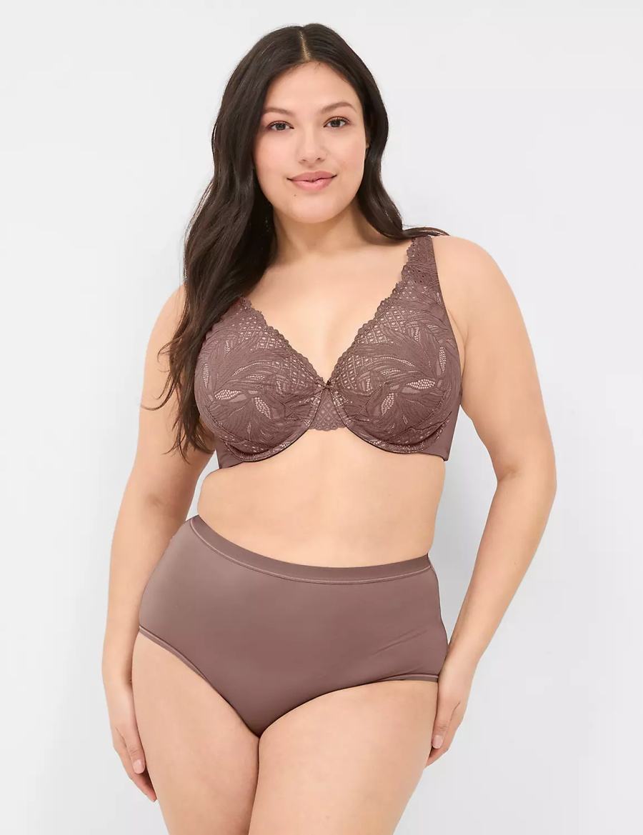 Women Lane Bryant Lace Unlined Full Coverage Bralettes Deep Grey Brown | RRN5163RF