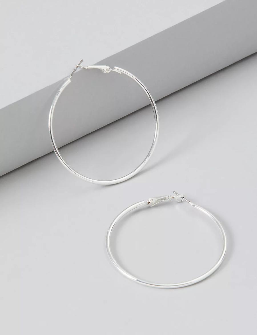 Women Lane Bryant Large Hoop Earrings Silver | PPB2898MC