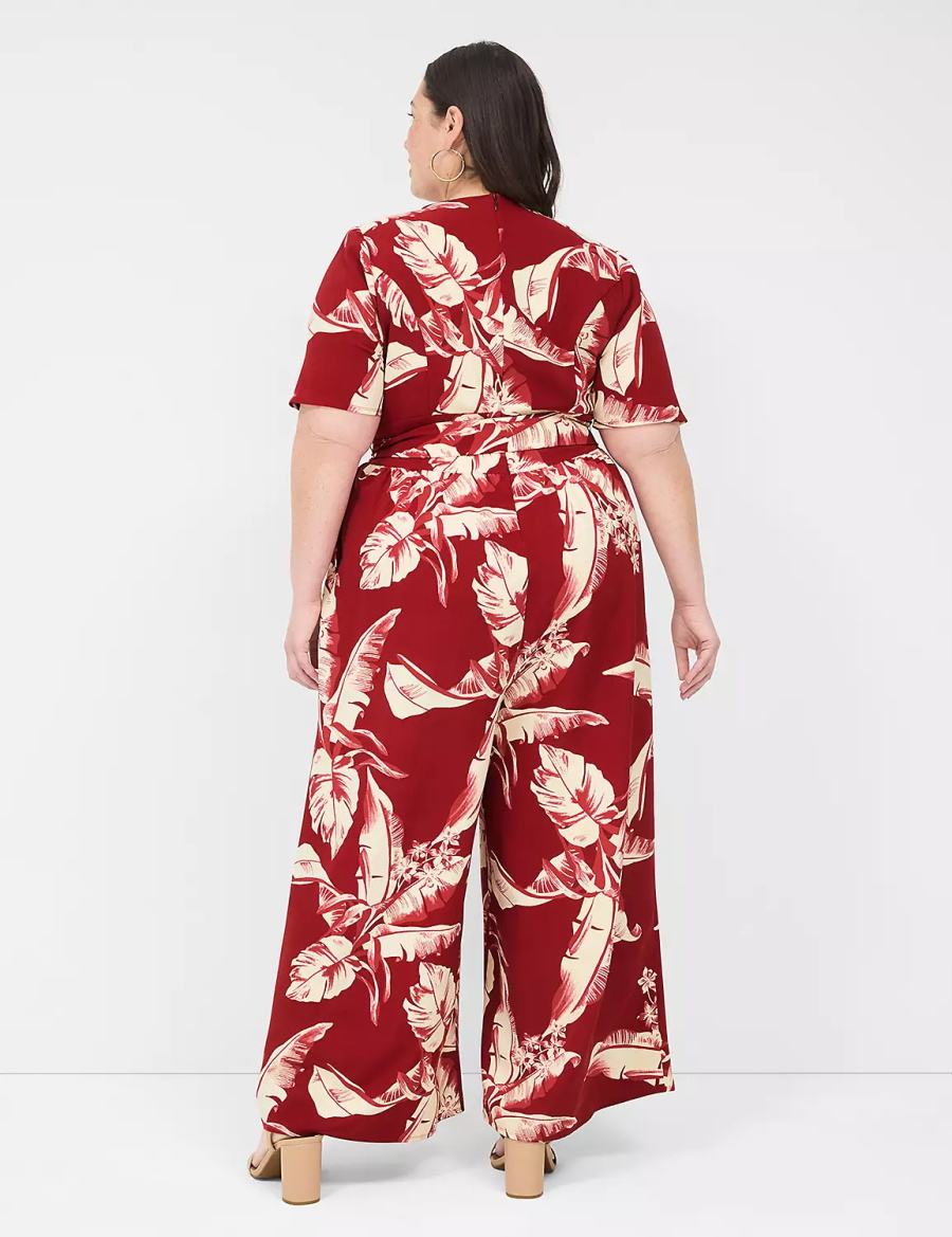 Women Lane Bryant Lena Short-Sleeve Surplice Jumpsuit Burgundy | IIV9410LA