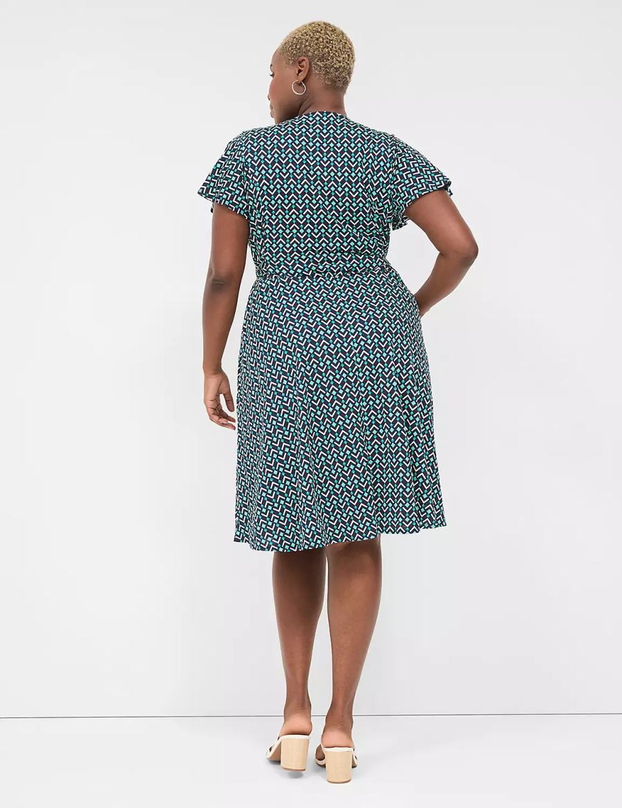 Women Lane Bryant Lena Surplice-Neck Knitted Dress Turquoise Navy | CQY4857TY