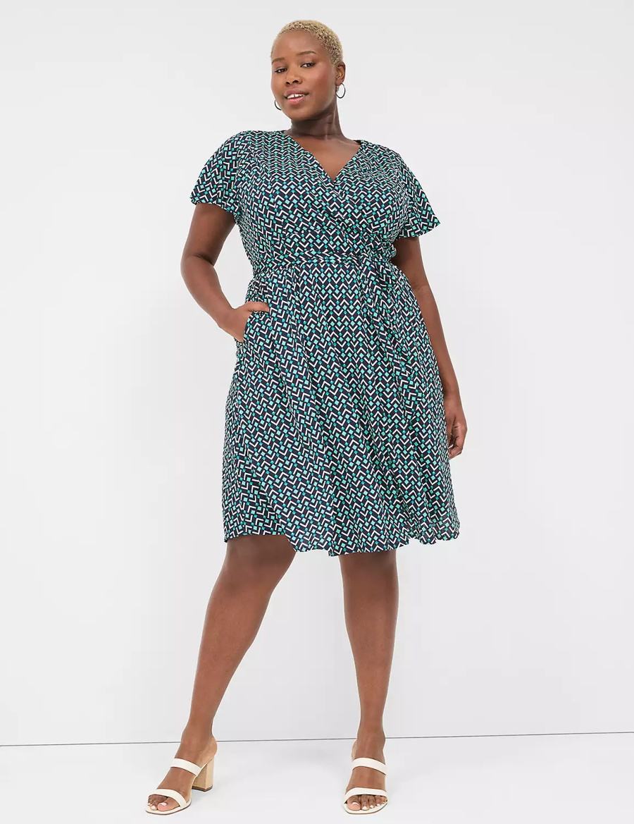 Women Lane Bryant Lena Surplice-Neck Knitted Dress Turquoise Navy | CQY4857TY