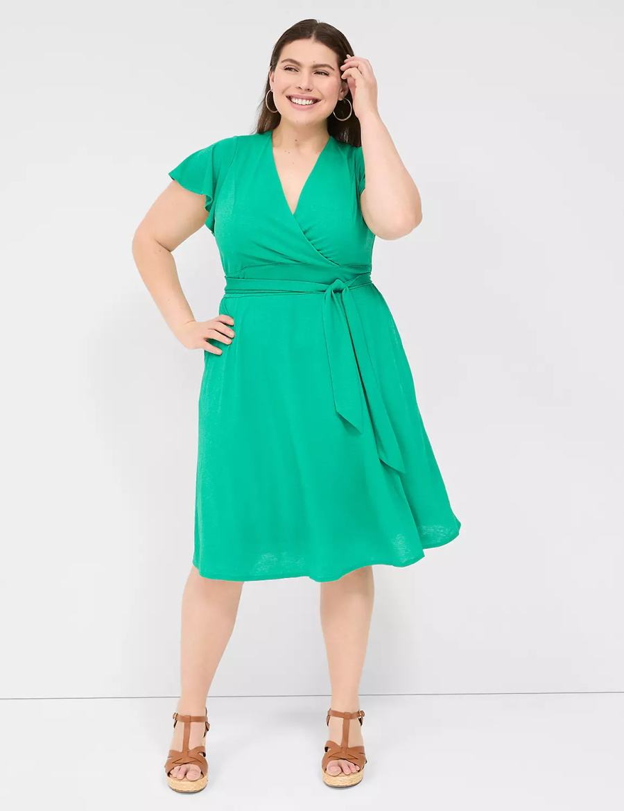 Women Lane Bryant Lena Surplice-Neck Knitted Dress Turquoise | XLH2689IX