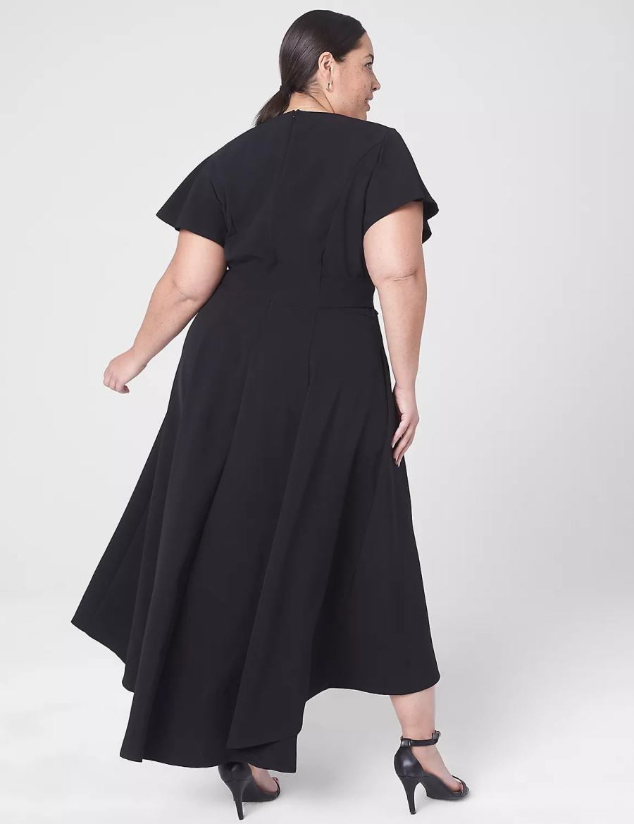 Women Lane Bryant Lena V-Neck High-Low Midi Dress Black | ZHO2784KB