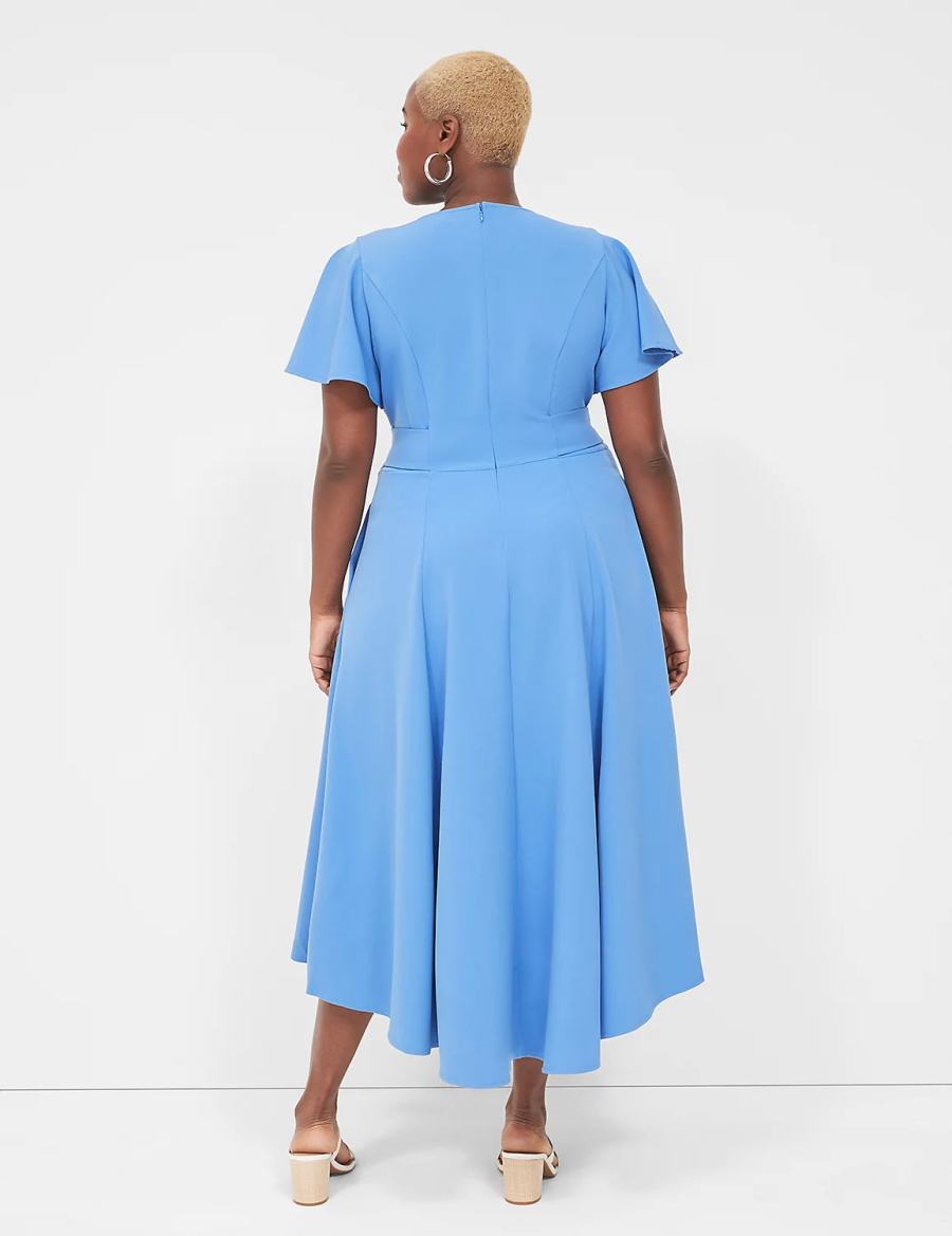 Women Lane Bryant Lena V-Neck High-Low Midi Dress Blue | FZH4581ZD