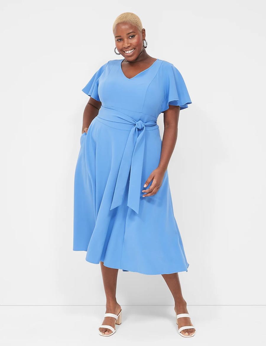 Women Lane Bryant Lena V-Neck High-Low Midi Dress Blue | FZH4581ZD