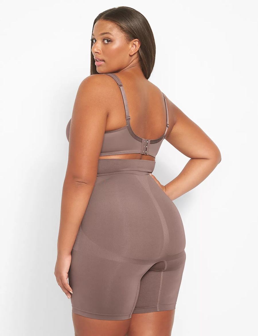 Women Lane Bryant Level 2 Shaping Ultra High-Waist Short Briefs Deep Grey Brown | MXJ1213PS