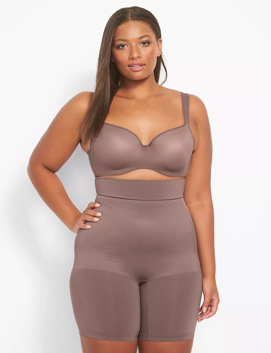 Women Lane Bryant Level 2 Shaping Ultra High-Waist Short Briefs Deep Grey Brown | MXJ1213PS