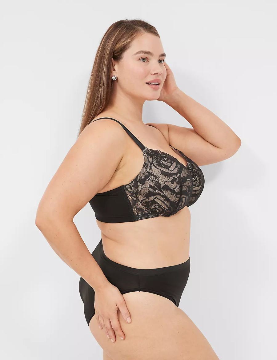 Women Lane Bryant Lightly Lined With Lace Balconette Bra Black | VYI33EH