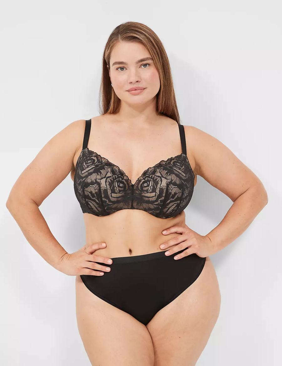 Women Lane Bryant Lightly Lined With Lace Balconette Bra Black | VYI33EH