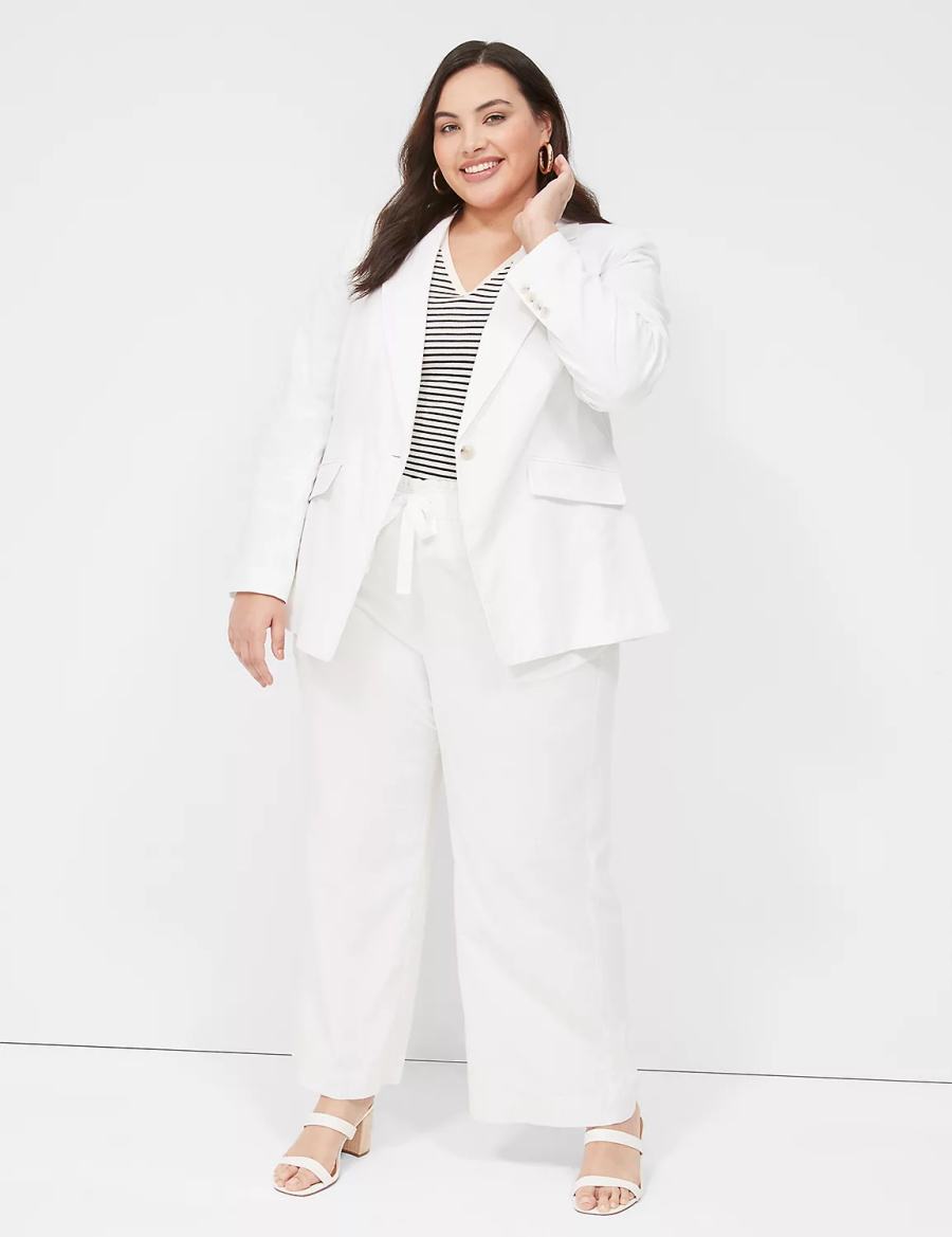 Women Lane Bryant Linen One-Button Blazers White | TAV1783GU